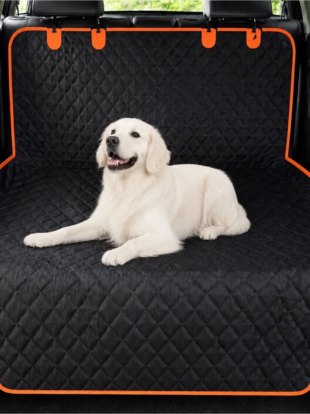 Quilted Dog Car Seat Cover - Black with Orange Trim